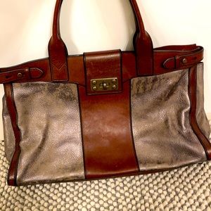 Fossil Cherry/Bordeaux Leather and Grey Suede Key Print Large Bag/Tote